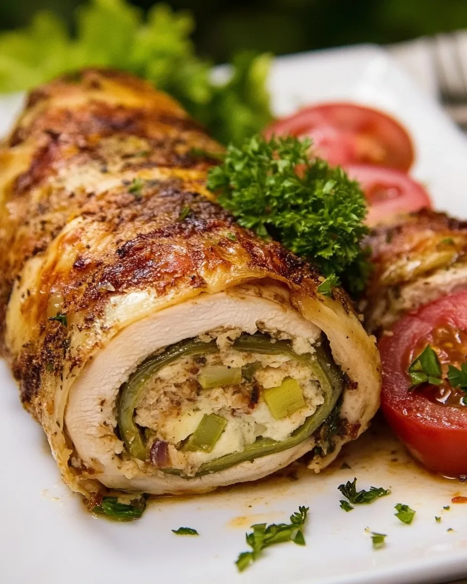 Savory Stuffed Chicken Roll with Leek, Tomato and Cheese dish photo