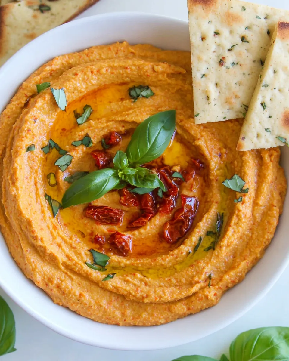 Delicious Sun Dried Tomato Basil Hummus shot