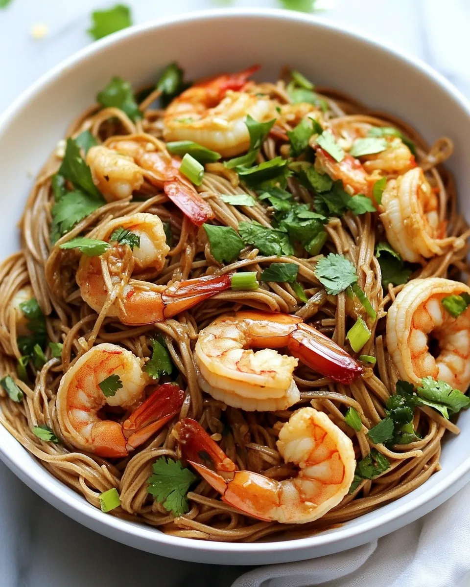 Delicious Super Simple Garlic and Ginger Shrimp Soba Noodles image