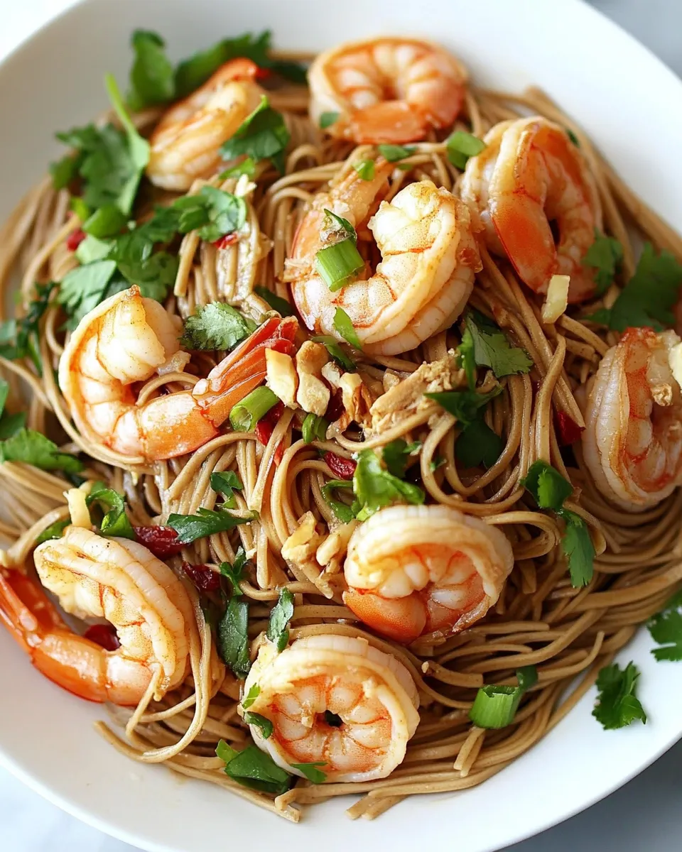 Healthy Super Simple Garlic and Ginger Shrimp Soba Noodles recipe photo