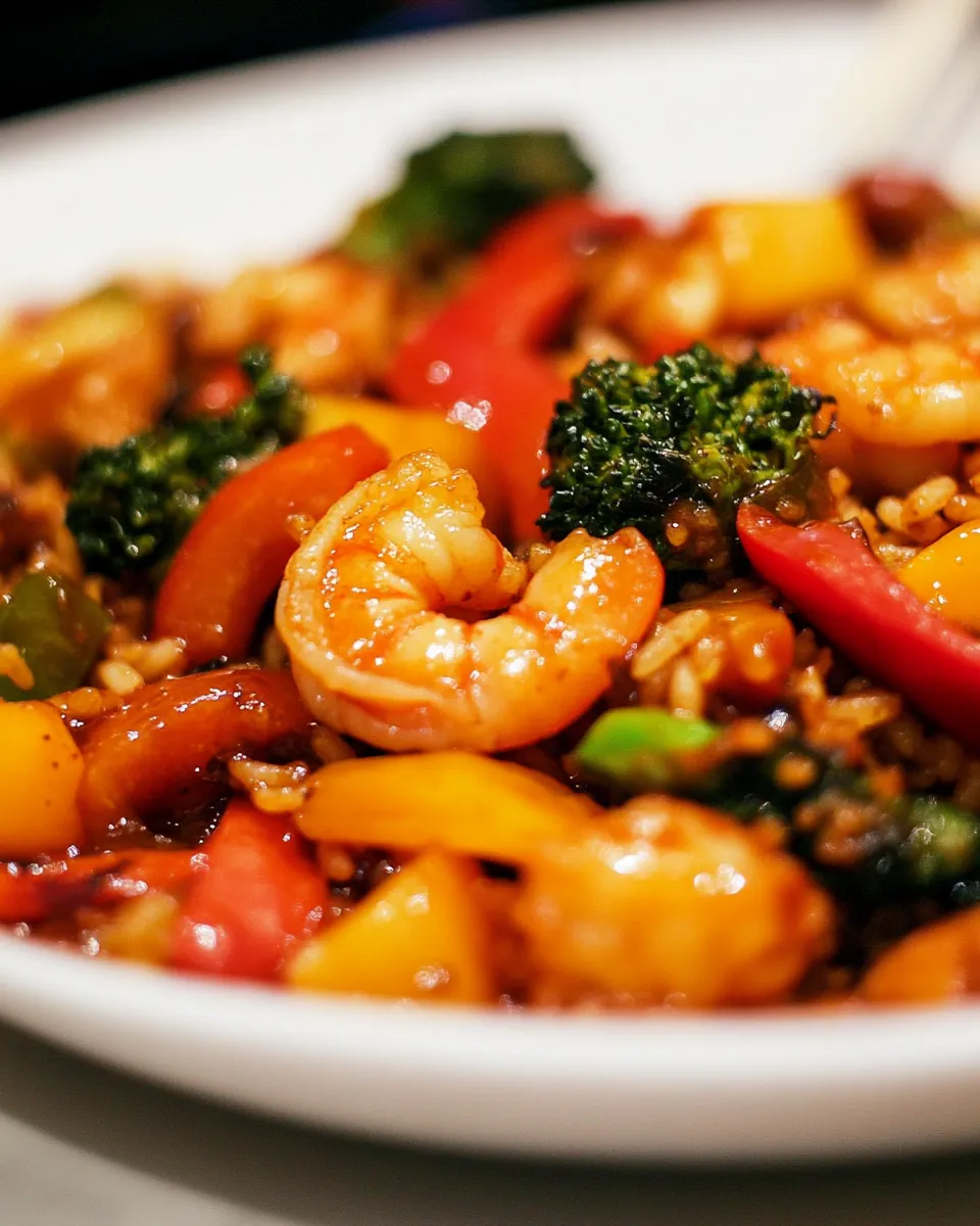 Quick Szechuan Shrimp Stir Fry with Fried Rice shot
