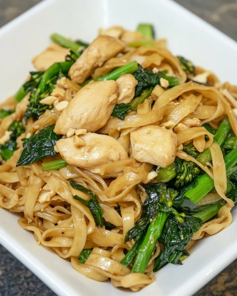 Delicious Thai-Style Stir-Fried Noodles with Chicken and Broccolini image