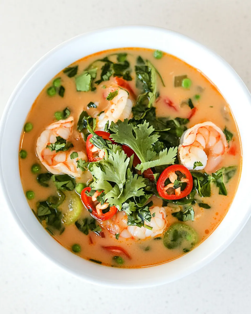 Delicious Thai Coconut Shrimp Soup shot