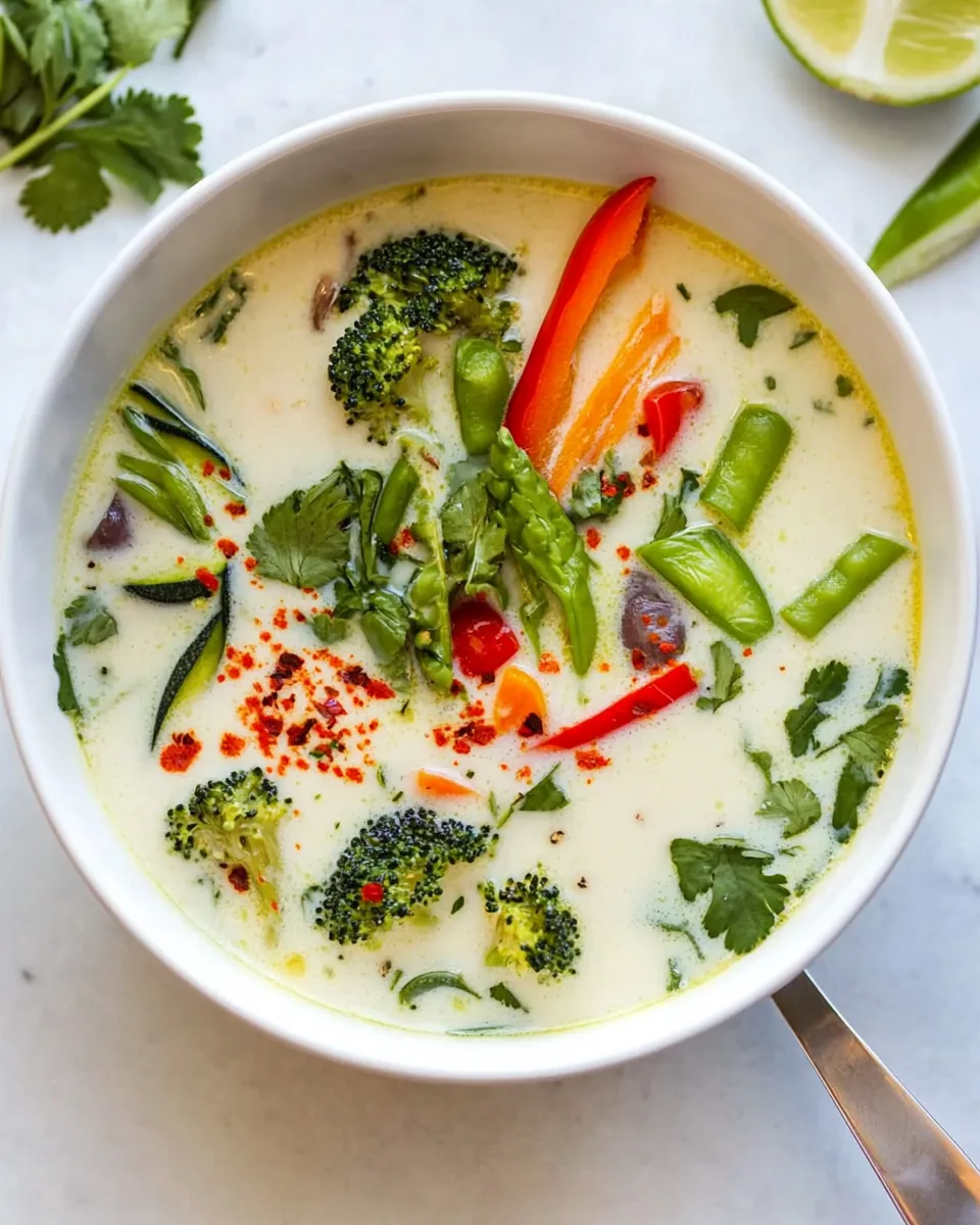 Savory Thai Coconut Soup with Vegetables shot