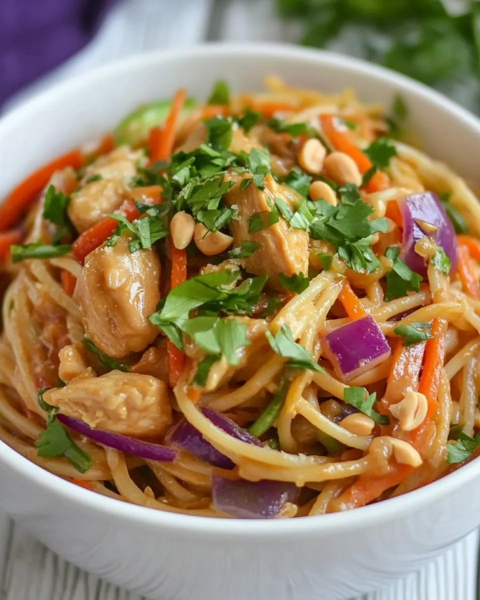 Delicious Thai Peanut Chicken Pasta shot
