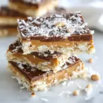 Homemade Toasted Coconut Caramel Peanut Butter Snickers Bars photo