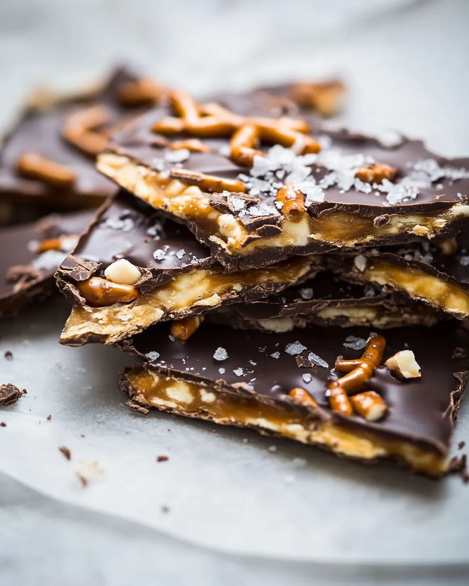 Easy Toffee, salted pretzel & chocolate bark photo