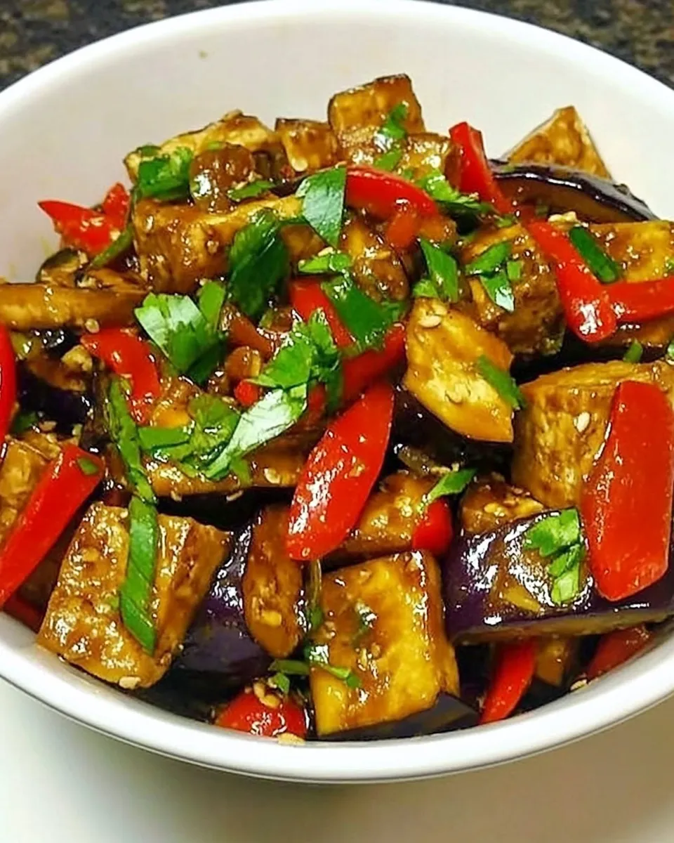 Healthy Tofu and Eggplant Stir Fry dish photo