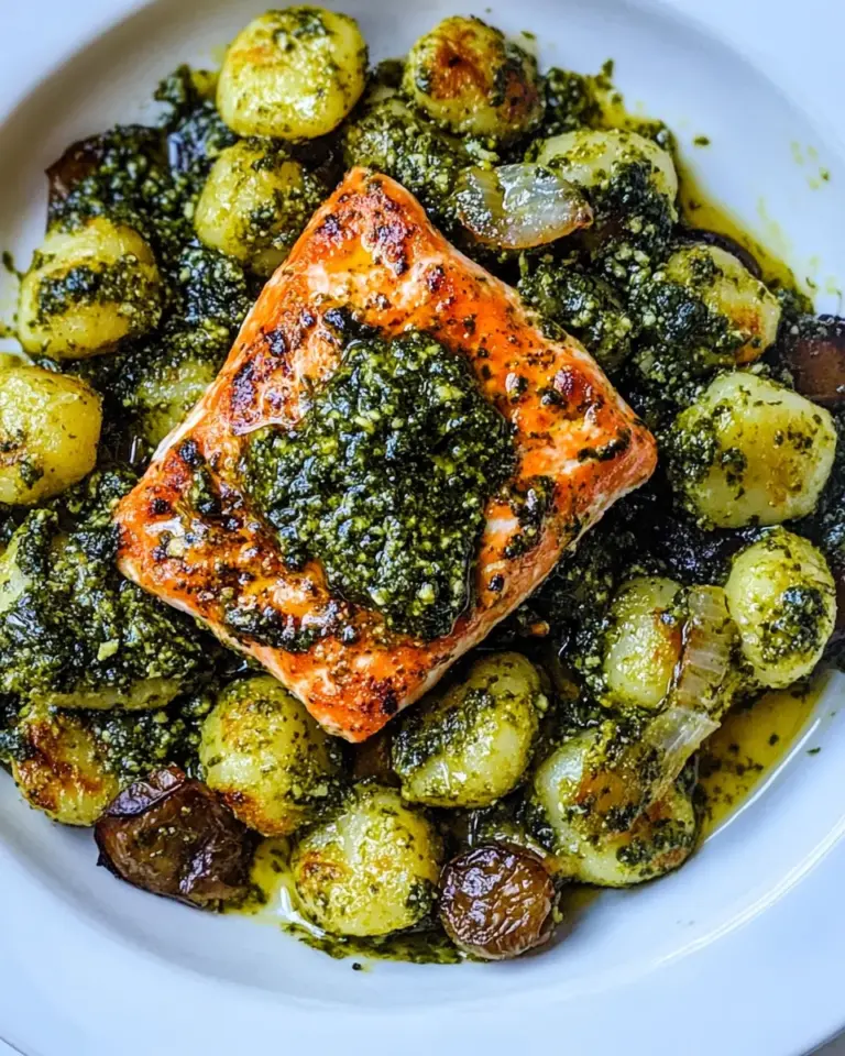Easy Trader Joes Cauliflower Gnocchi with Pesto Salmon photo