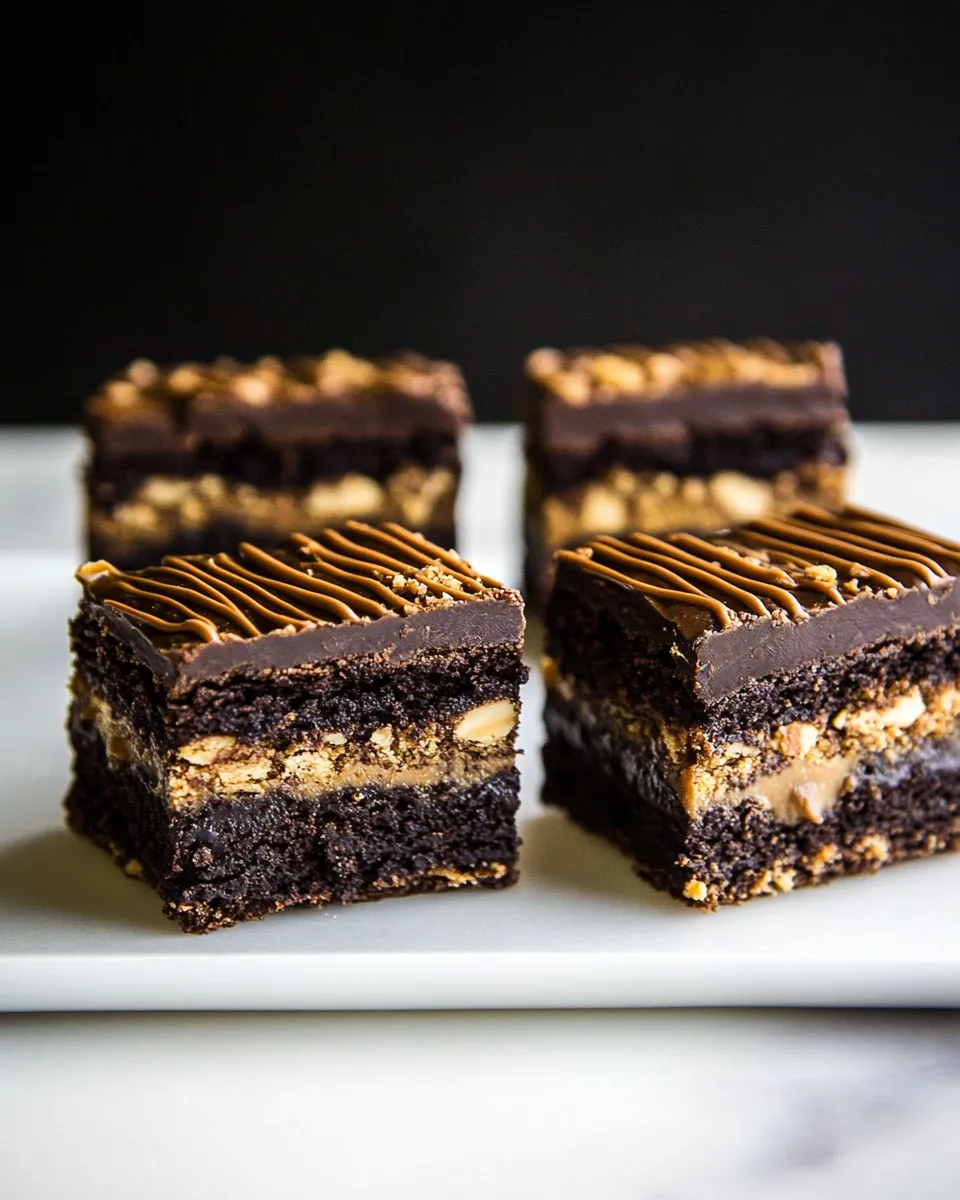 Sweet Triple Layer Peanut Butter Crunch Brownies. recipe photo