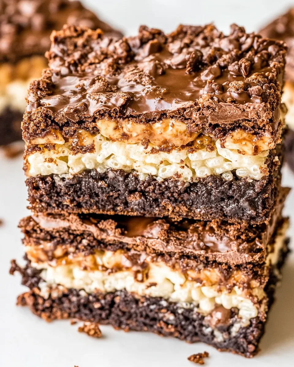 Homemade Triple Layer Rice Krispie Brownies photo