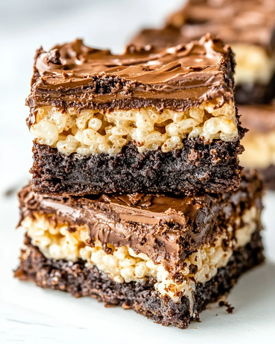 Delicious Triple Layer Rice Krispie Brownies image