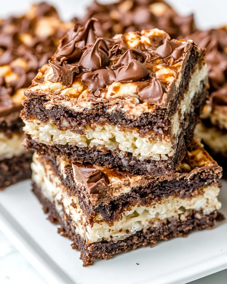 Best Triple Layer Rice Krispie Brownies shot