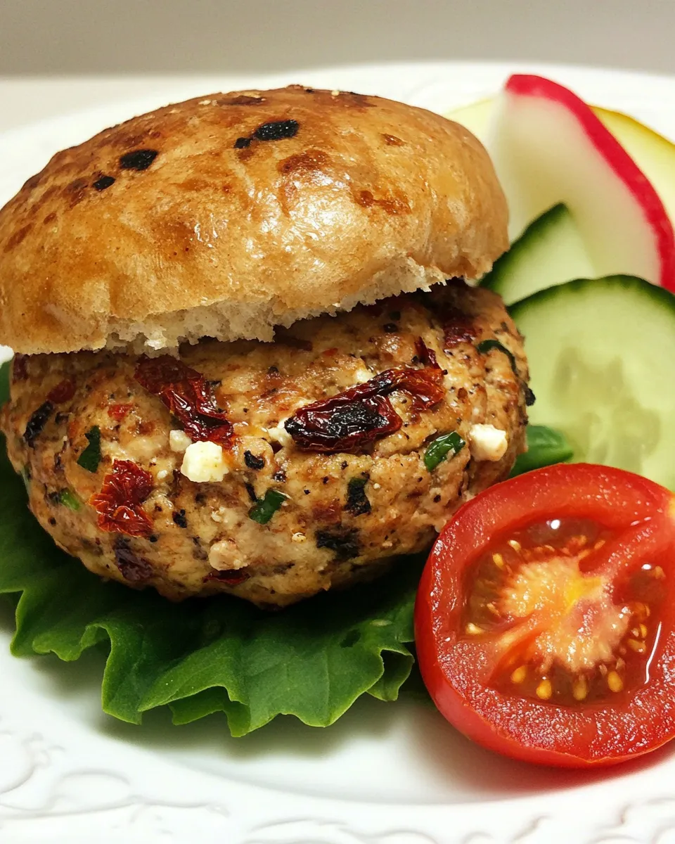 Homemade Turkey Burger with Sun-Dried Tomatoes and Feta Cheese photo