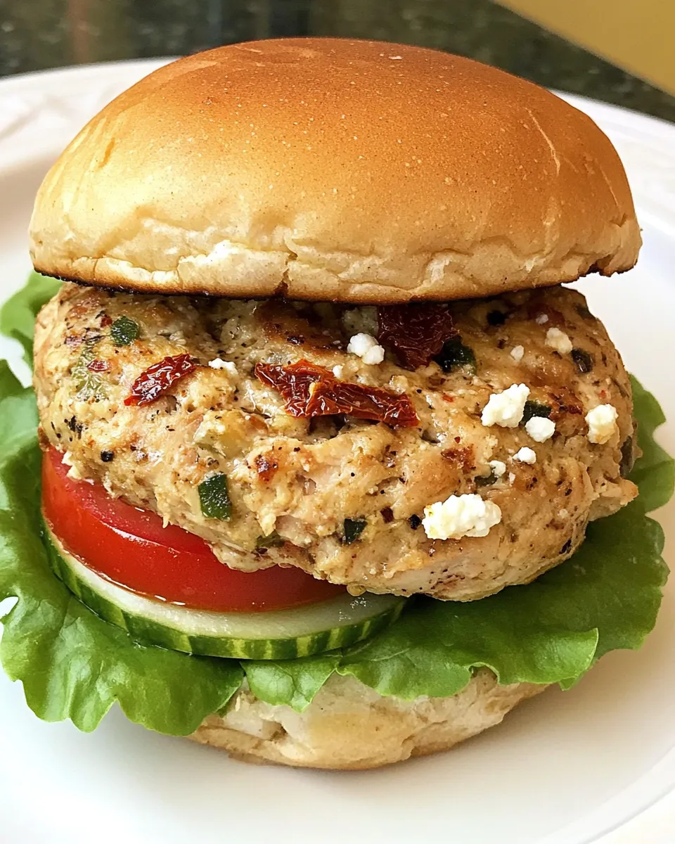 Delicious Turkey Burger with Sun-Dried Tomatoes and Feta Cheese image