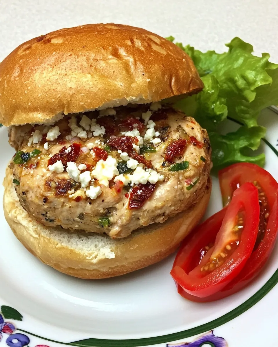 Quick Turkey Burger with Sun-Dried Tomatoes and Feta Cheese shot