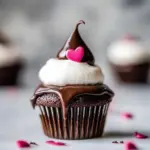 Amazing Valentines Surprise Chocolate High Hat Cupcakes. photo