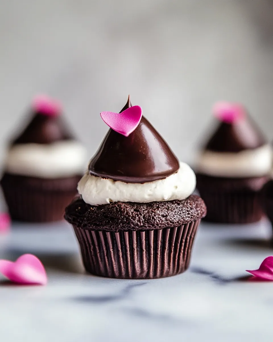Healthy Valentines Surprise Chocolate High Hat Cupcakes. shot