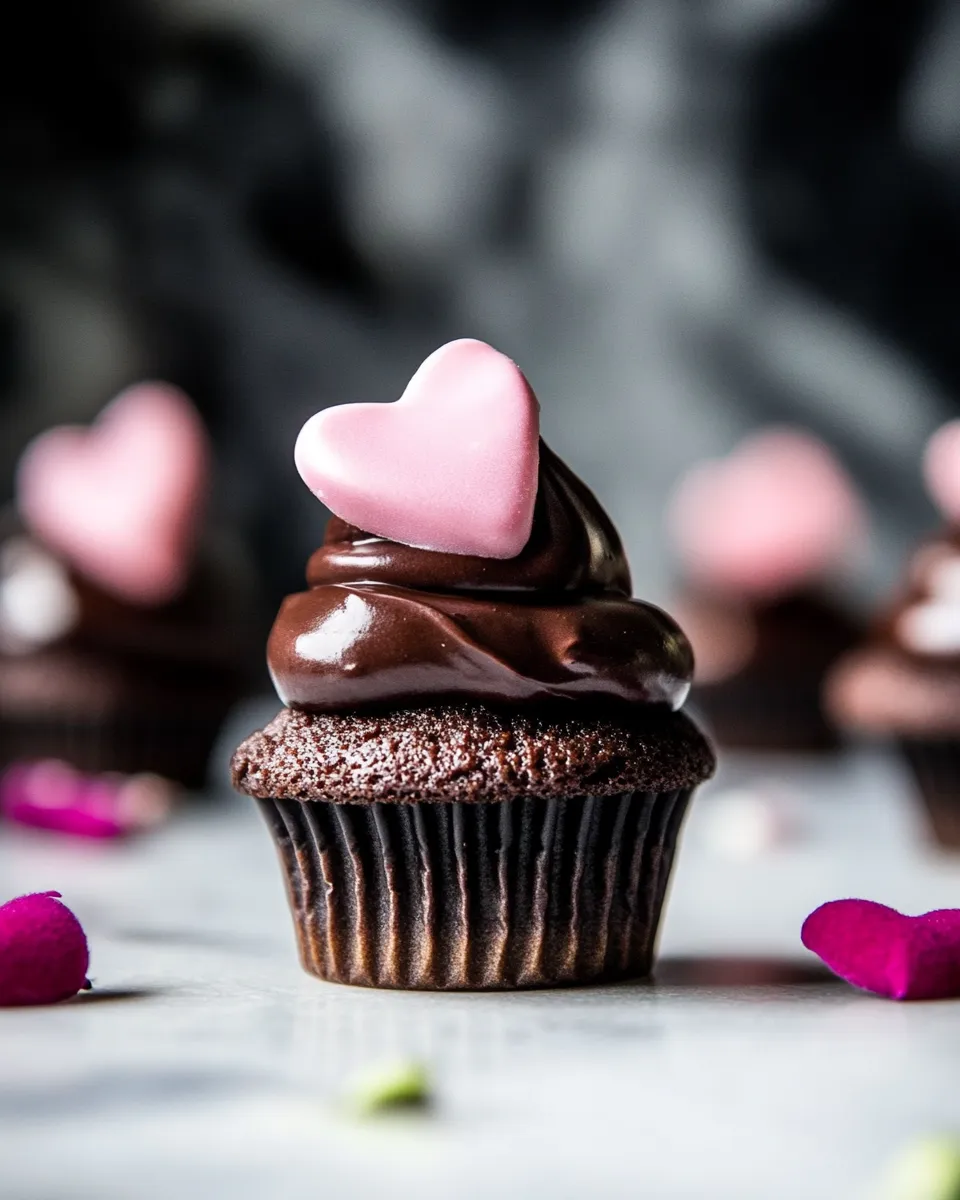 Homemade Valentines Surprise Chocolate High Hat Cupcakes. picture