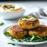 Homemade Vegan Cauliflower Fritters With Hummus photo