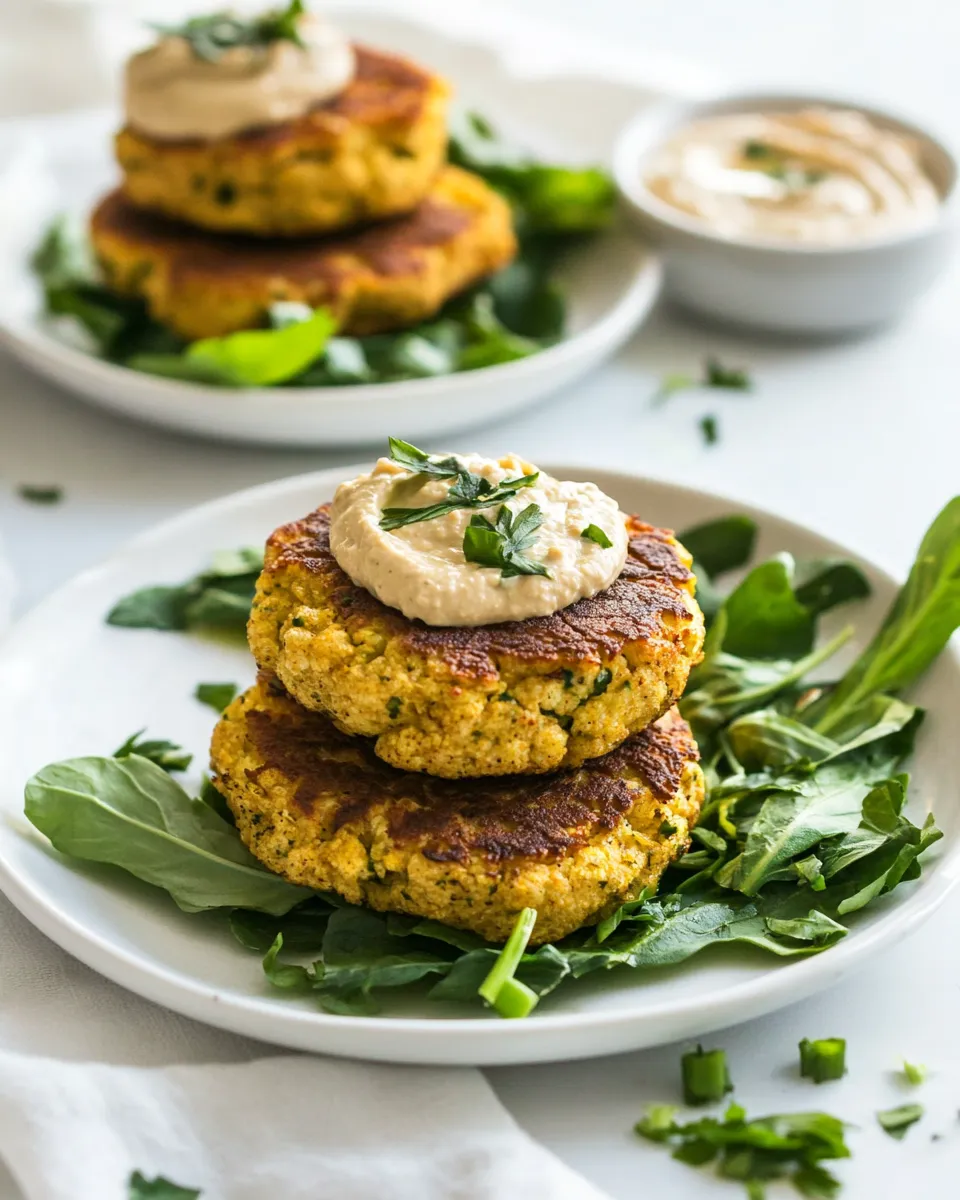 Delicious Vegan Cauliflower Fritters With Hummus image