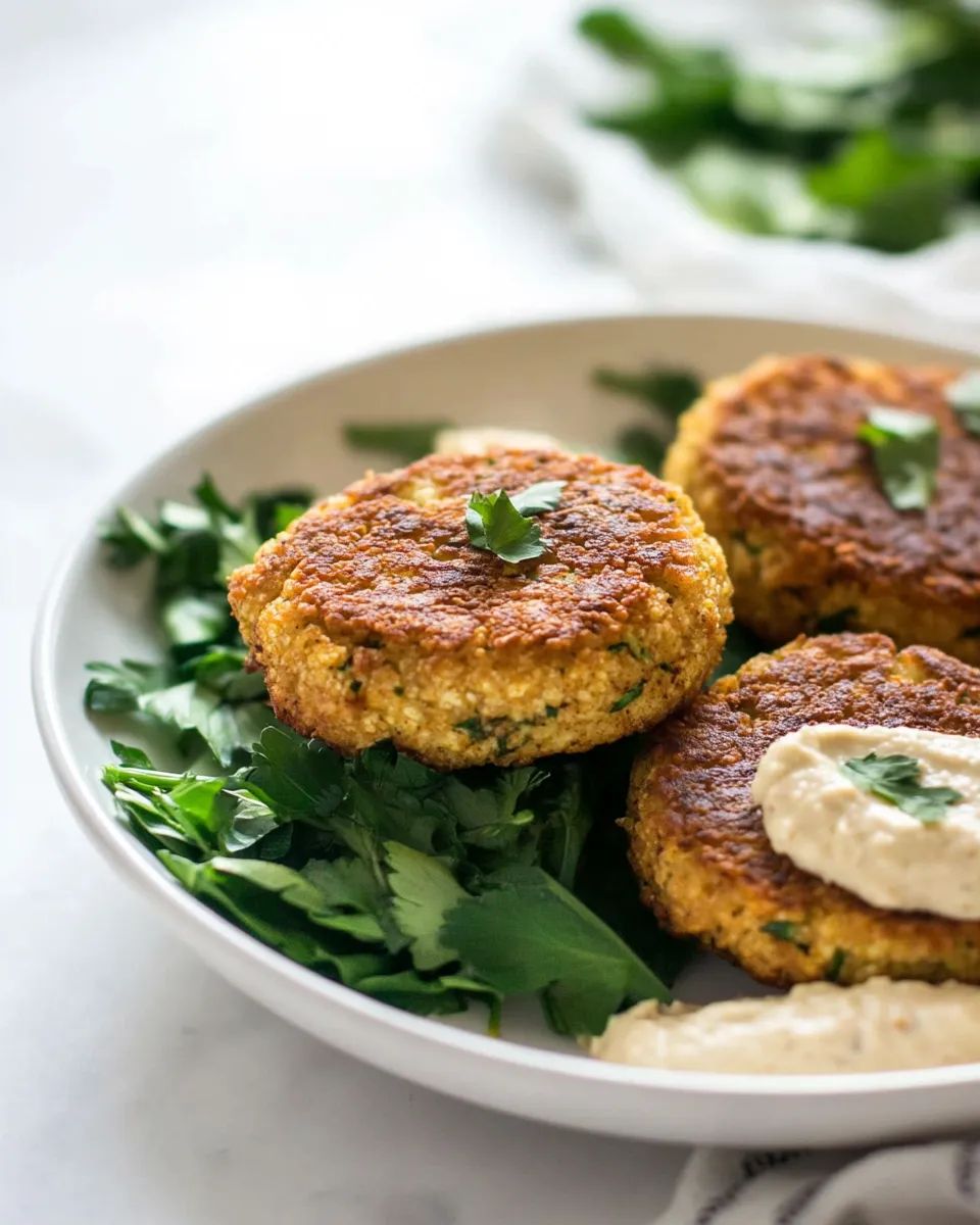 Savory Vegan Cauliflower Fritters With Hummus shot