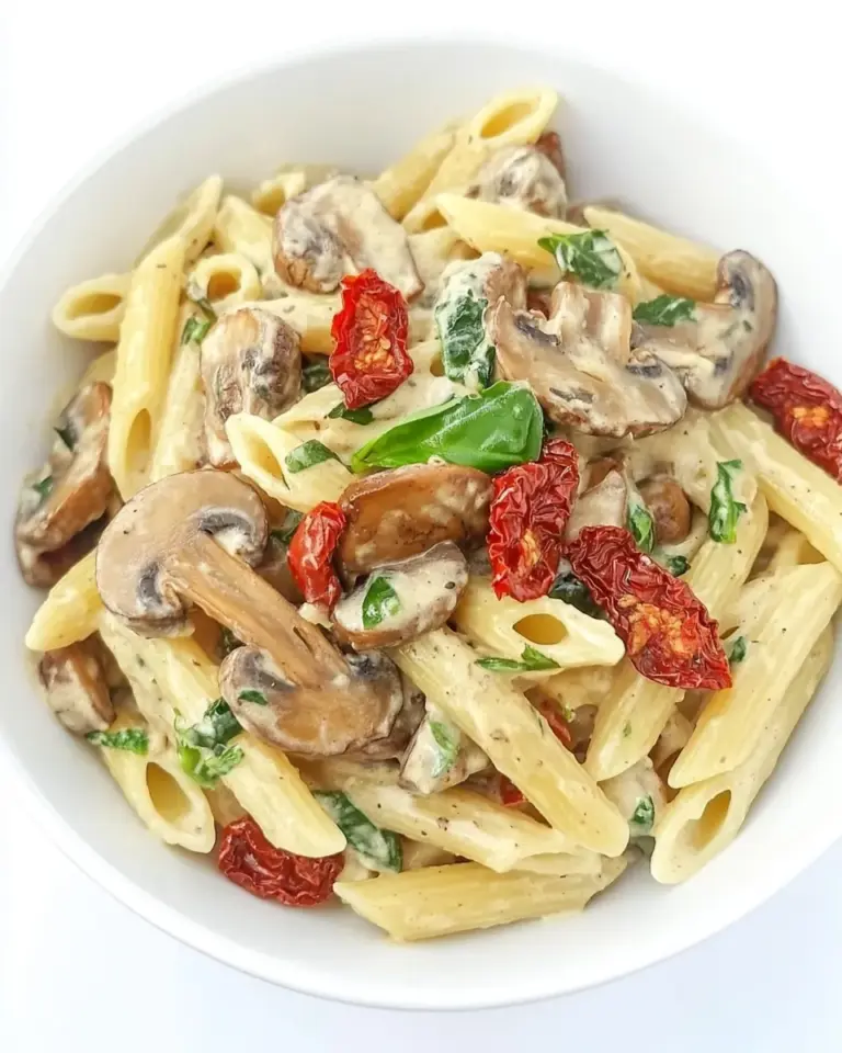 Homemade Vegan Creamy Mushroom Pasta with Sun-Dried Tomato photo