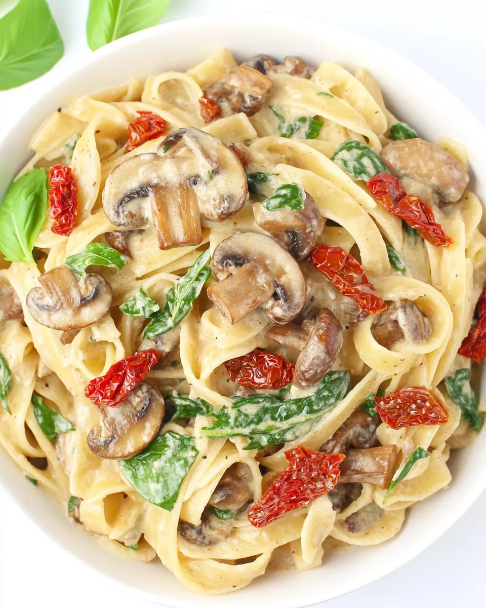 Delicious Vegan Creamy Mushroom Pasta with Sun-Dried Tomato image