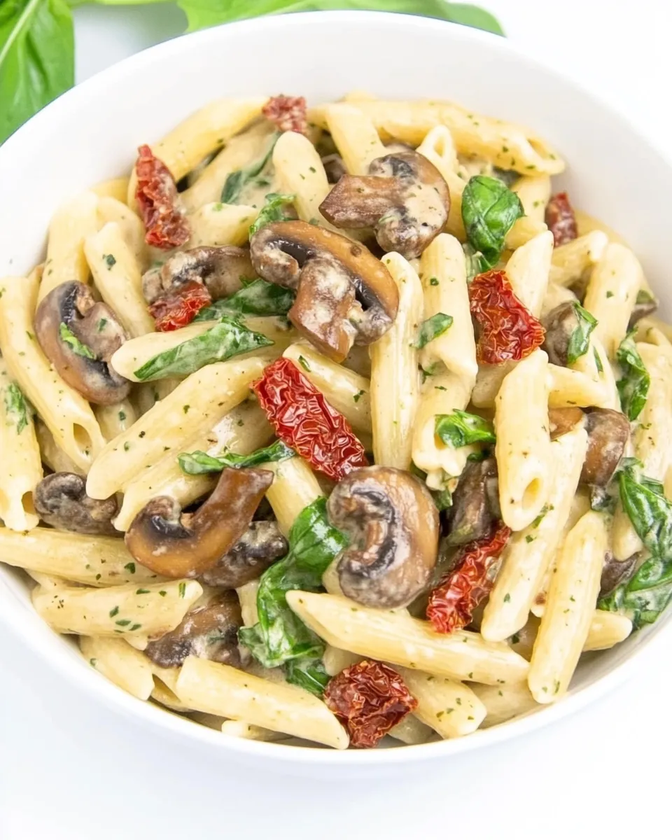 Easy Vegan Creamy Mushroom Pasta with Sun-Dried Tomato recipe photo