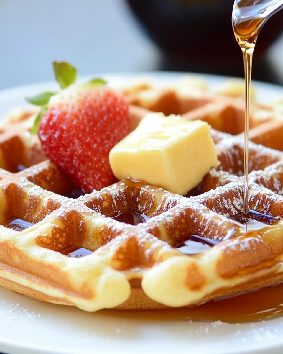 Tasty Waffles with Brown Sugar Butter Syrup shot