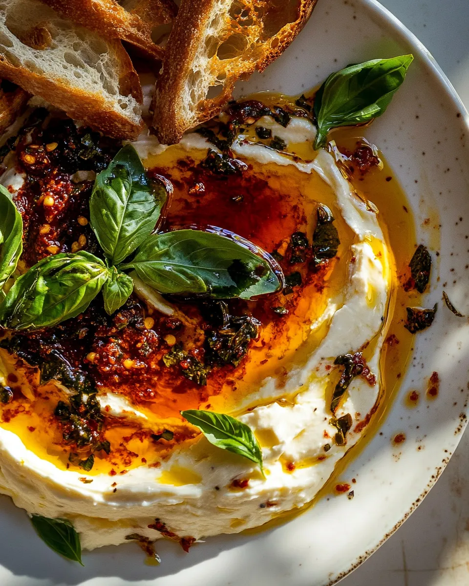 Savory Whipped Goat Cheese and Calabrian Chile Oil Dip. dish photo