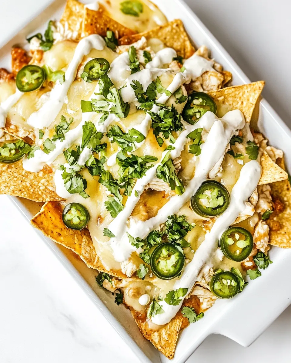 Savory White Chicken Chili Nachos shot