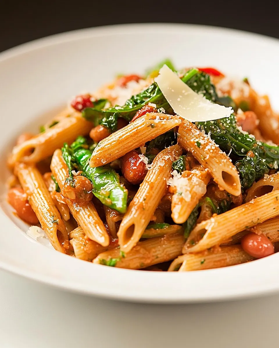 Healthy Whole Grain Penne Pasta with Greens & Beans recipe photo