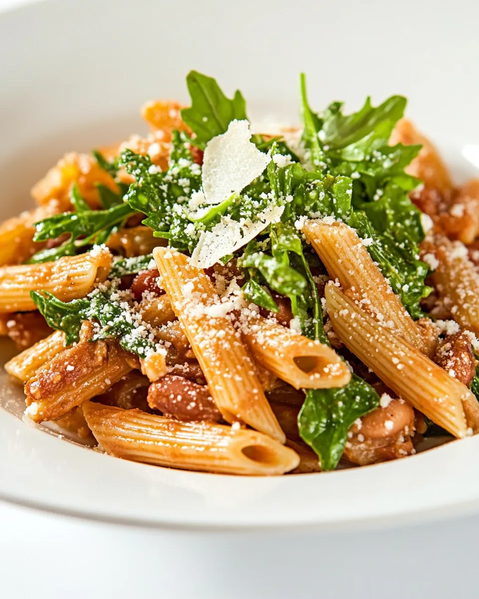 Quick Whole Grain Penne Pasta with Greens & Beans shot