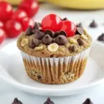 Homemade Whole Wheat Banana Muffins with Chocolate and Cherries photo