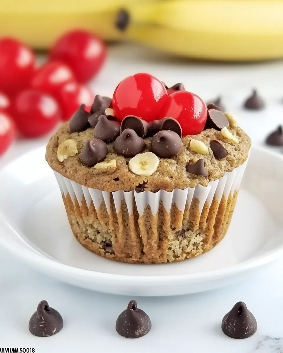 Homemade Whole Wheat Banana Muffins with Chocolate and Cherries photo