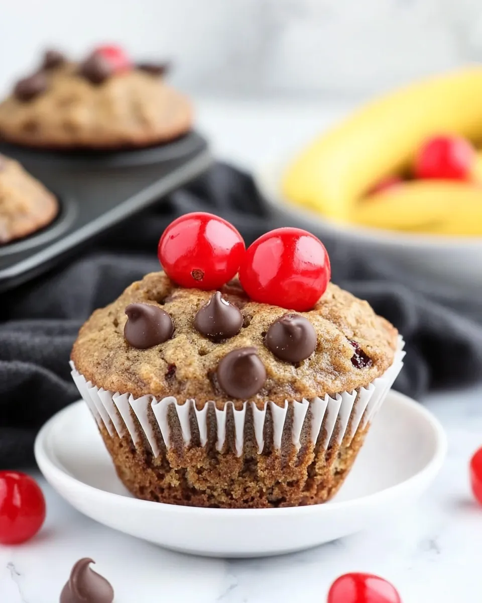 Delicious Whole Wheat Banana Muffins with Chocolate and Cherries image