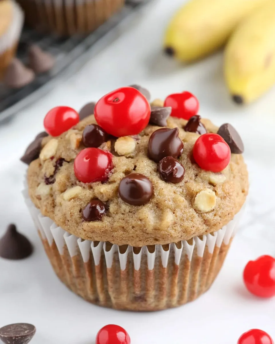 Healthy Whole Wheat Banana Muffins with Chocolate and Cherries shot