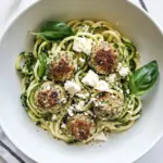 Amazing Zucchini Noodles with Mini Chicken Feta and Spinach Meatballs. photo