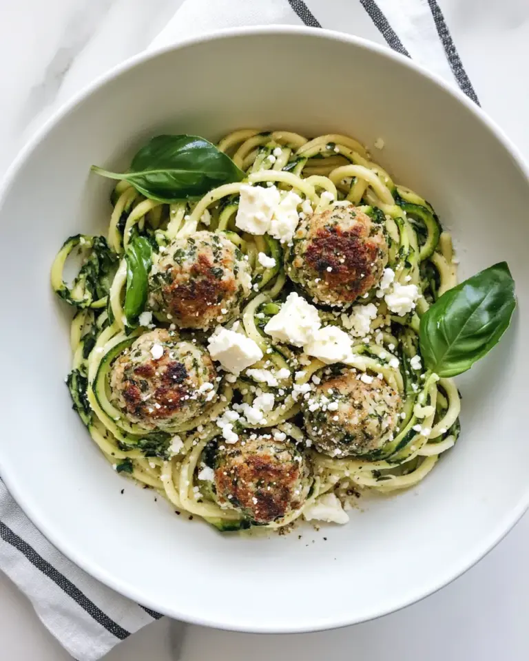 Amazing Zucchini Noodles with Mini Chicken Feta and Spinach Meatballs. photo