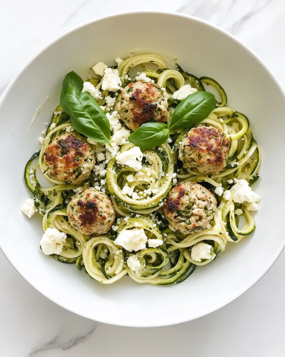 Best Zucchini Noodles with Mini Chicken Feta and Spinach Meatballs. dish image